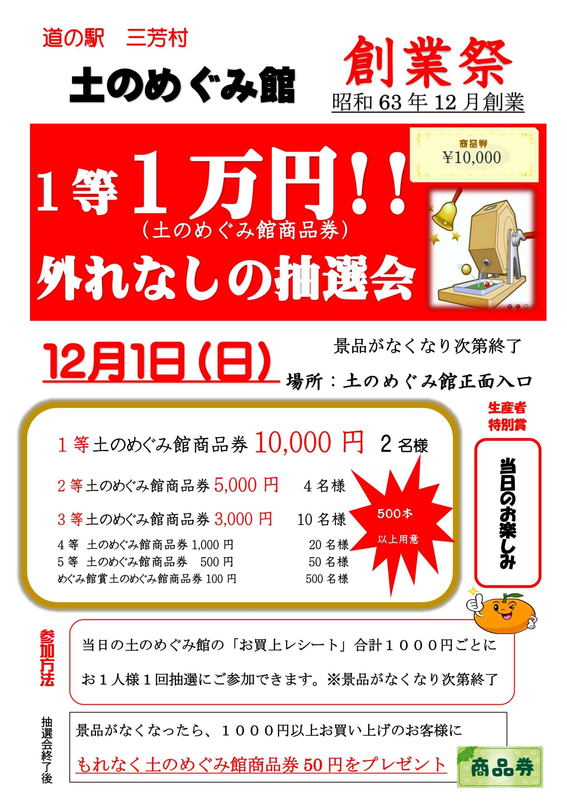 回せば1万円(商品券)が当たるかも！１２月１日開催ガラポン抽選会｜南房総いいとこどり